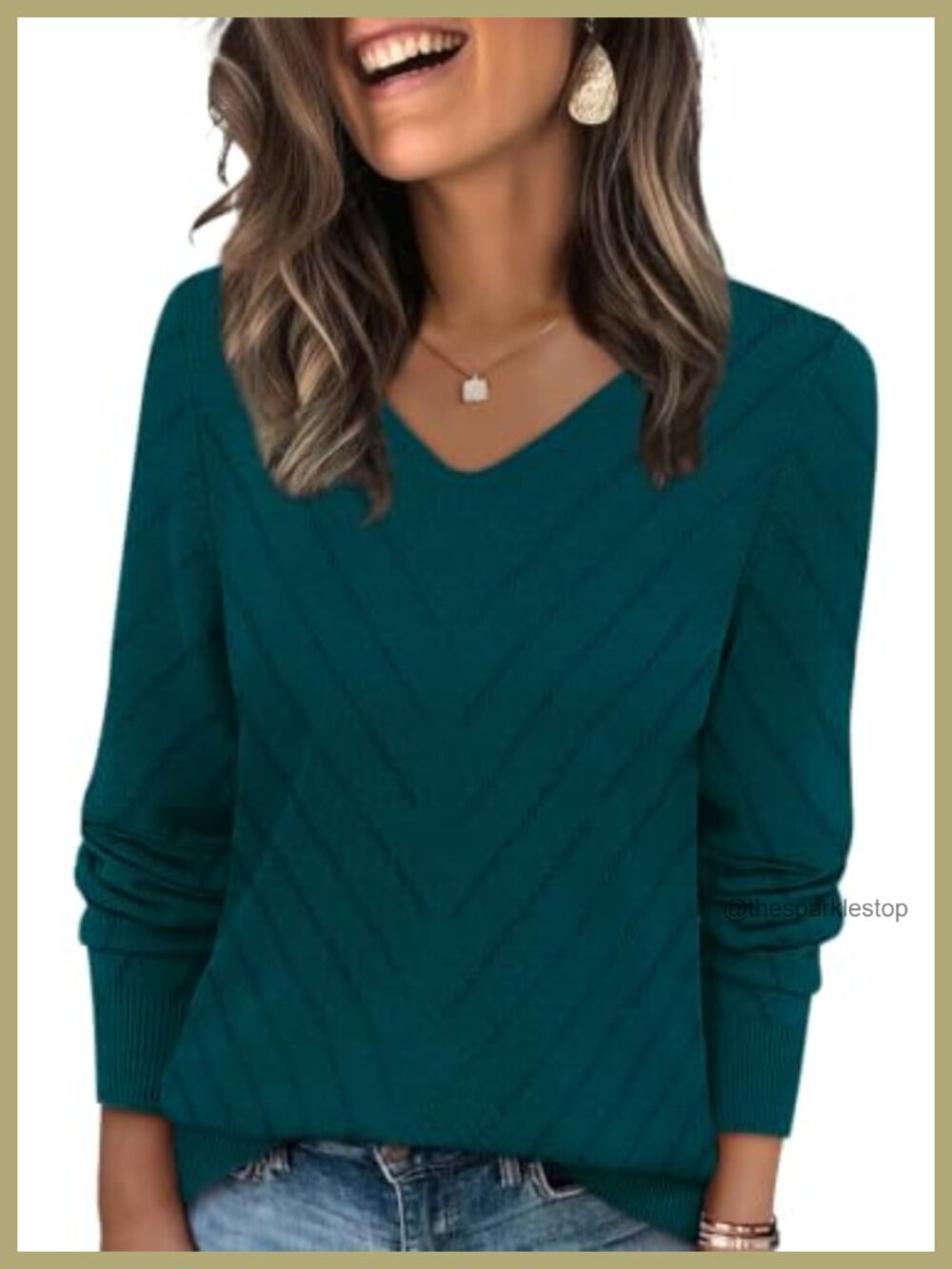 Womens V Neck Long Sleeve Pullover Sweater Lightweight Knit